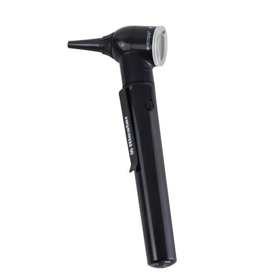 Otoscopio e-Scope 2,7 V (Riester). Negro, con bolsa.