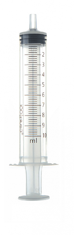 Jeringa tres cuerpos 10 cc. cono central  (100uds)