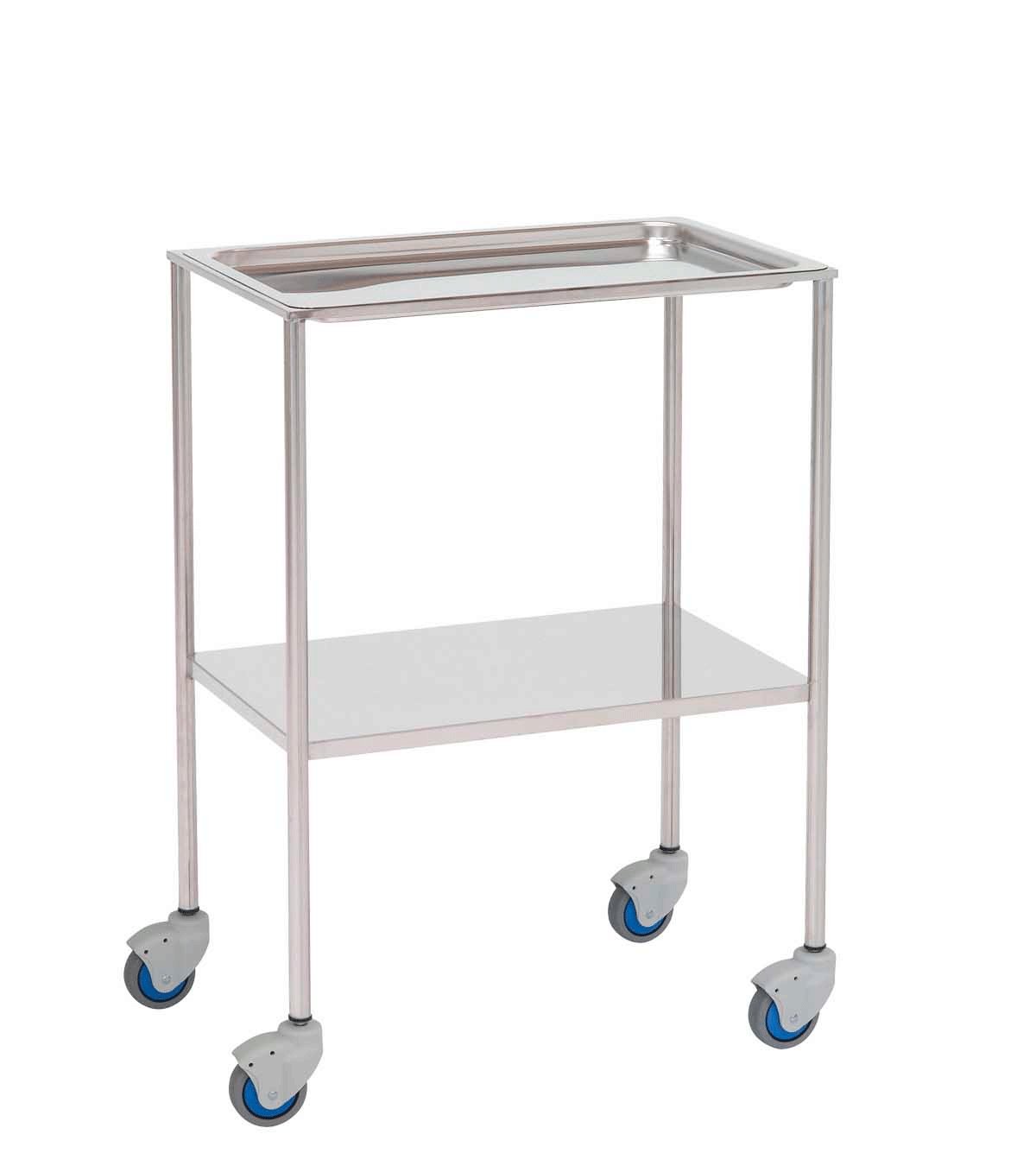 Mesa auxiliar, acero inoxidable, 1 bandeja y 1 estante.