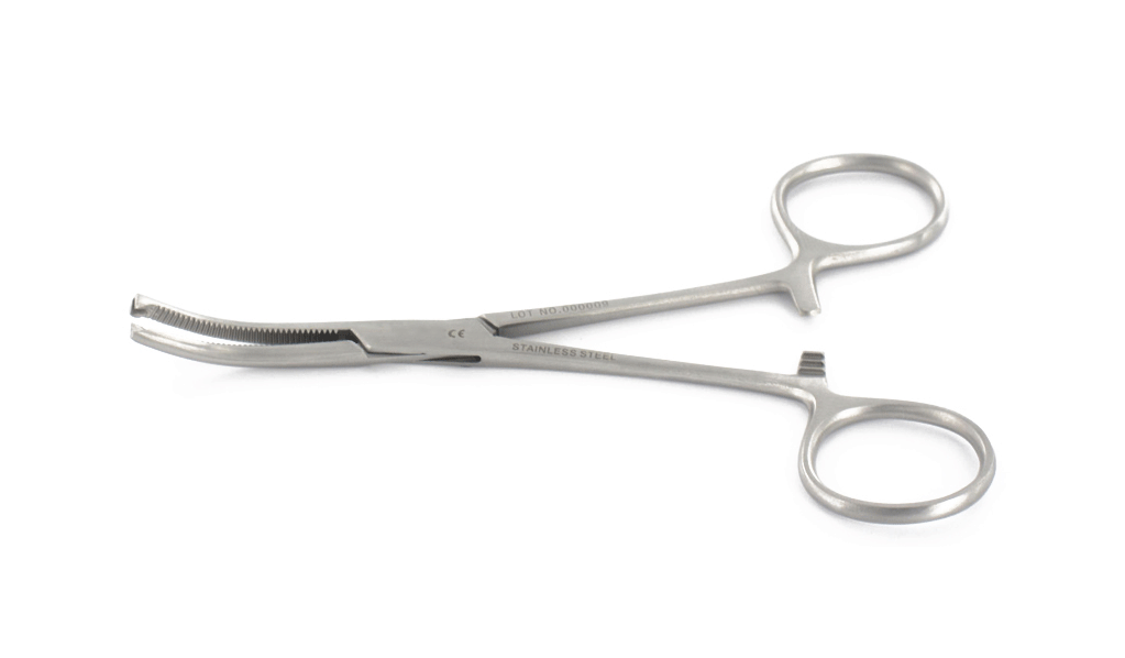 Pinza Mosquito 12 cm. Curva con dientes. Superior