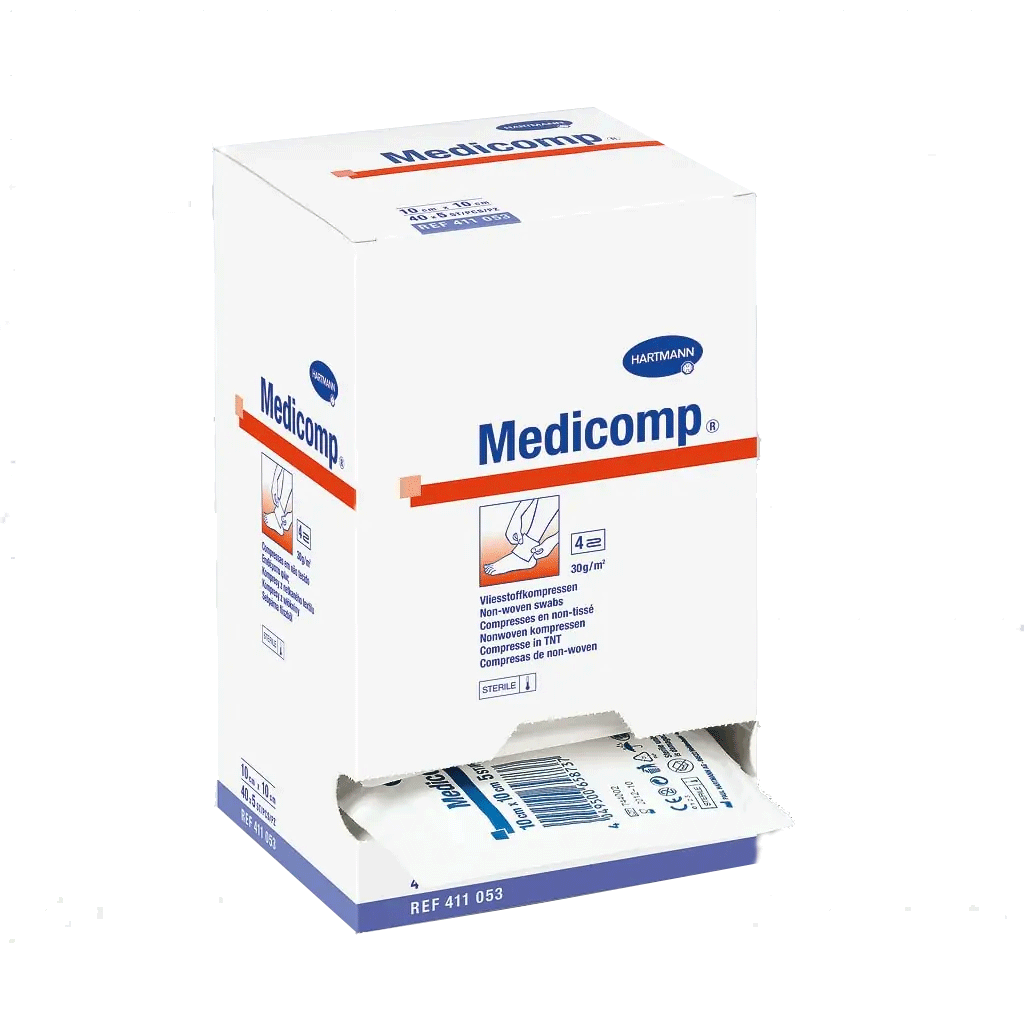 [1792] Tejido no tejido "Medicomp" 10 cm * 10  cm. Estéril. (40 sobres de 5 uds)