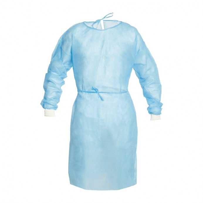 [3204] Bata cirugía NO estéril, AZUL, con puños tricotados. 25 gr. Paquete 10 uds.