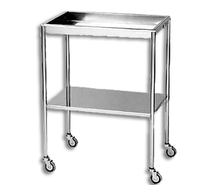 [0940] Mesa auxiliar, acero inoxidable, 1 bandeja y 1 estante.