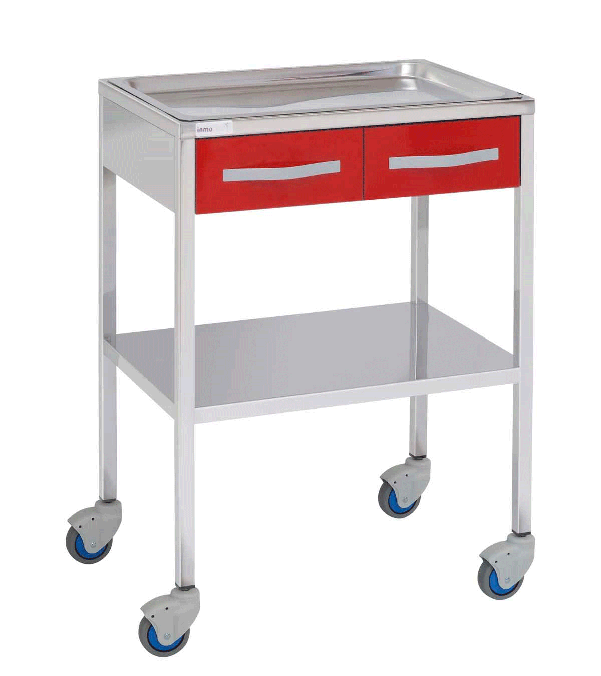 Mesa auxiliar dos cajones, bandeja superior, estante inferior.